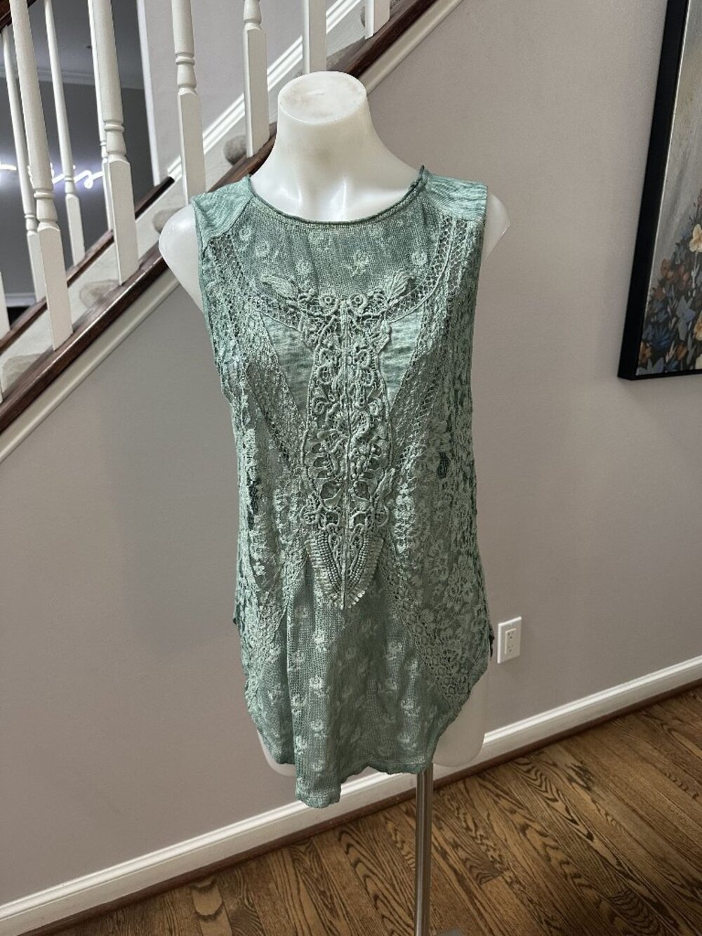 Free People Sheer Mesh Lace Tank Size L